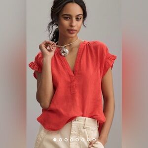 NWT Size S -The Tatum Flutter-Sleeve Blouse by Pilcro 100% Linen (Made in India)